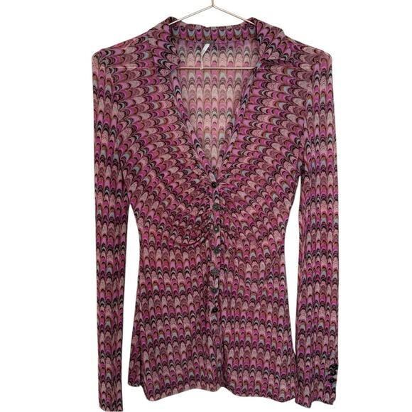 Free People Lucky Shirt y2k Mesh Size XS Button up Whimsy Core - Picture 1 of 5